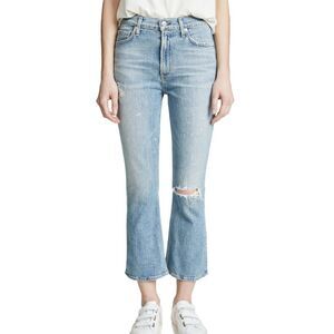 Citizens of Humanity Denim Demy Cropped Flare Ripped Jeans Light Blue 24